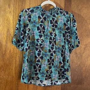 KNOX ROSE Floral Top Green & Purple Sz XS
